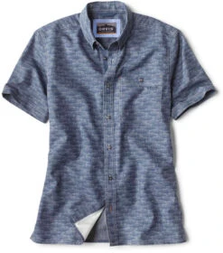 Orvis Printed Tech Chambray Short Sleeve Shirt - Blue Chambray